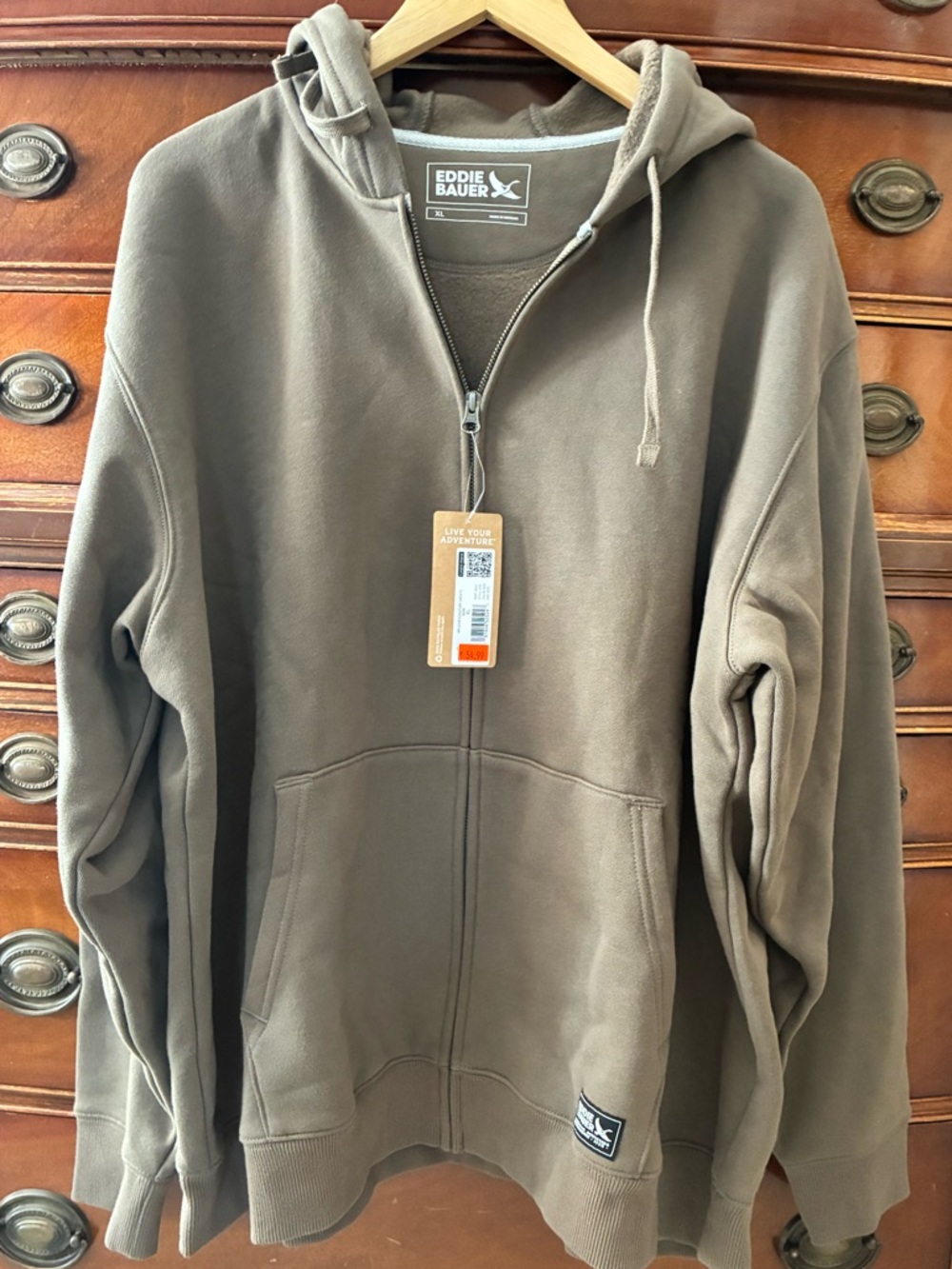 NWT Eddie Bauer Men’s Zip Front Hoodie, Brown- Size XL